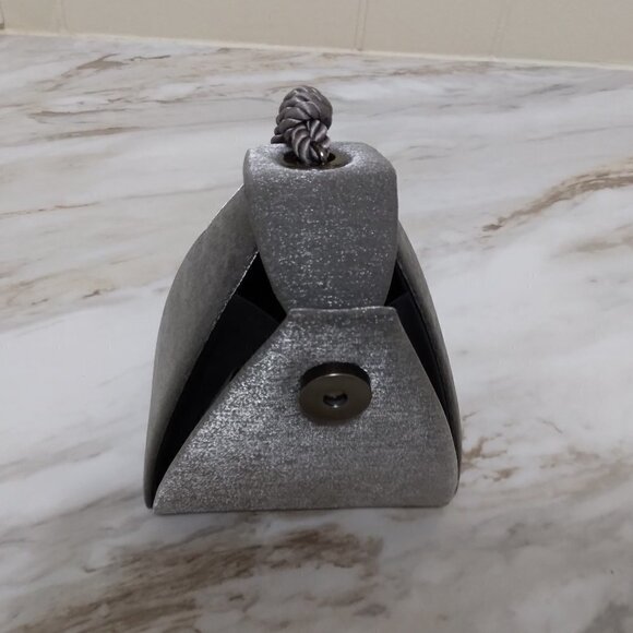 Triangle Pyramid Purse Wristlet Silver Gray Metallic Fabric - Picture 6 of 12